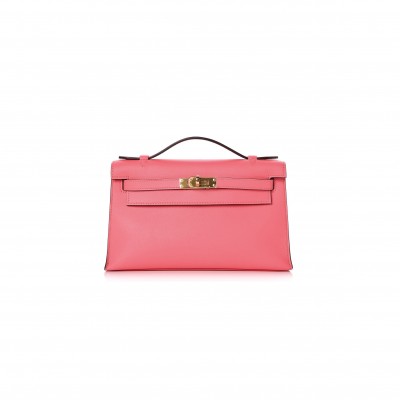 HERMÈS MASTER SWIFT KELLY POCHETTE CLUTCH ROSE AZALEE (22*14*7cm) 